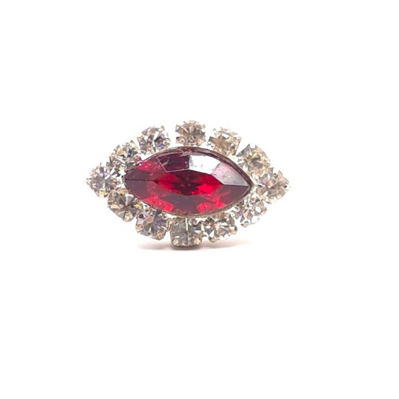 Vintage Ruby Red Rhinestone Stud Earrings With Silver-Tone Setting - Picture 6 of 7